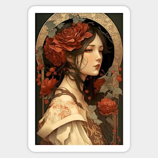 Japanese Princess Surrounded by Roses Sticker